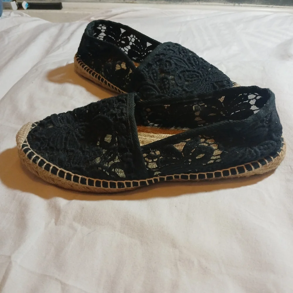 Tory Burch Jackie Womens Slip On Shoes Lace Floral Print Black Size 8.5